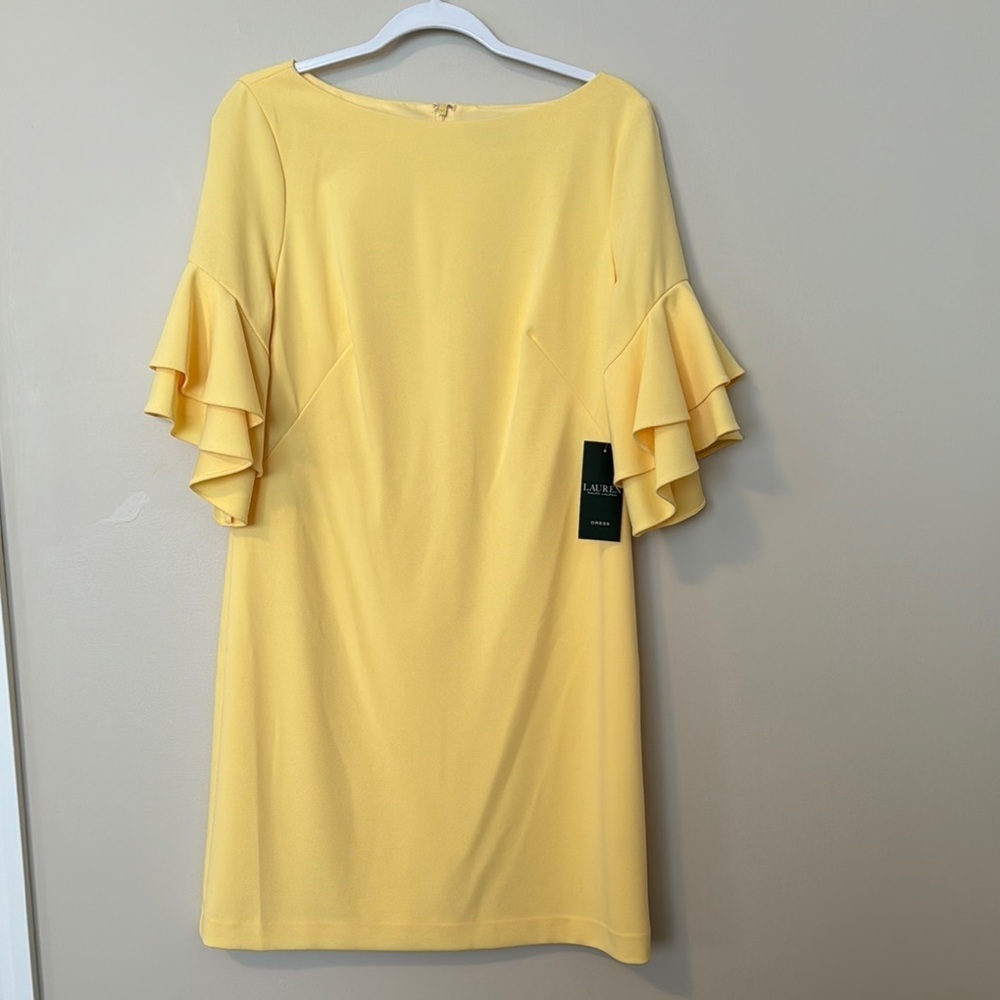 Lauren Ralph Lauren l Elegant Yellow Ruffle Sleeve Dress